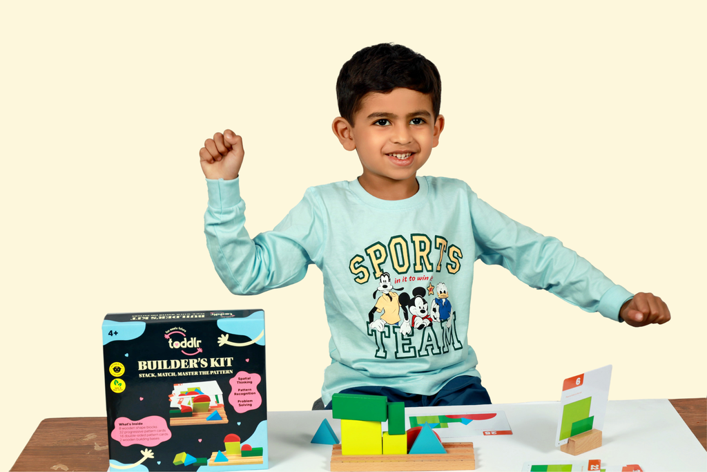Builder's Kit toddlr - wooden block spatial reasoning toy with 32 pattern cards for ages 4 plus