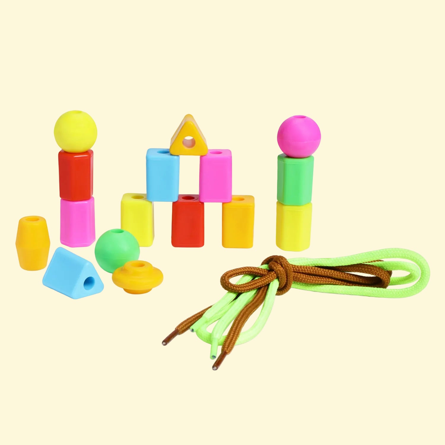 Bead Wizard beads built into towers with lacing strings