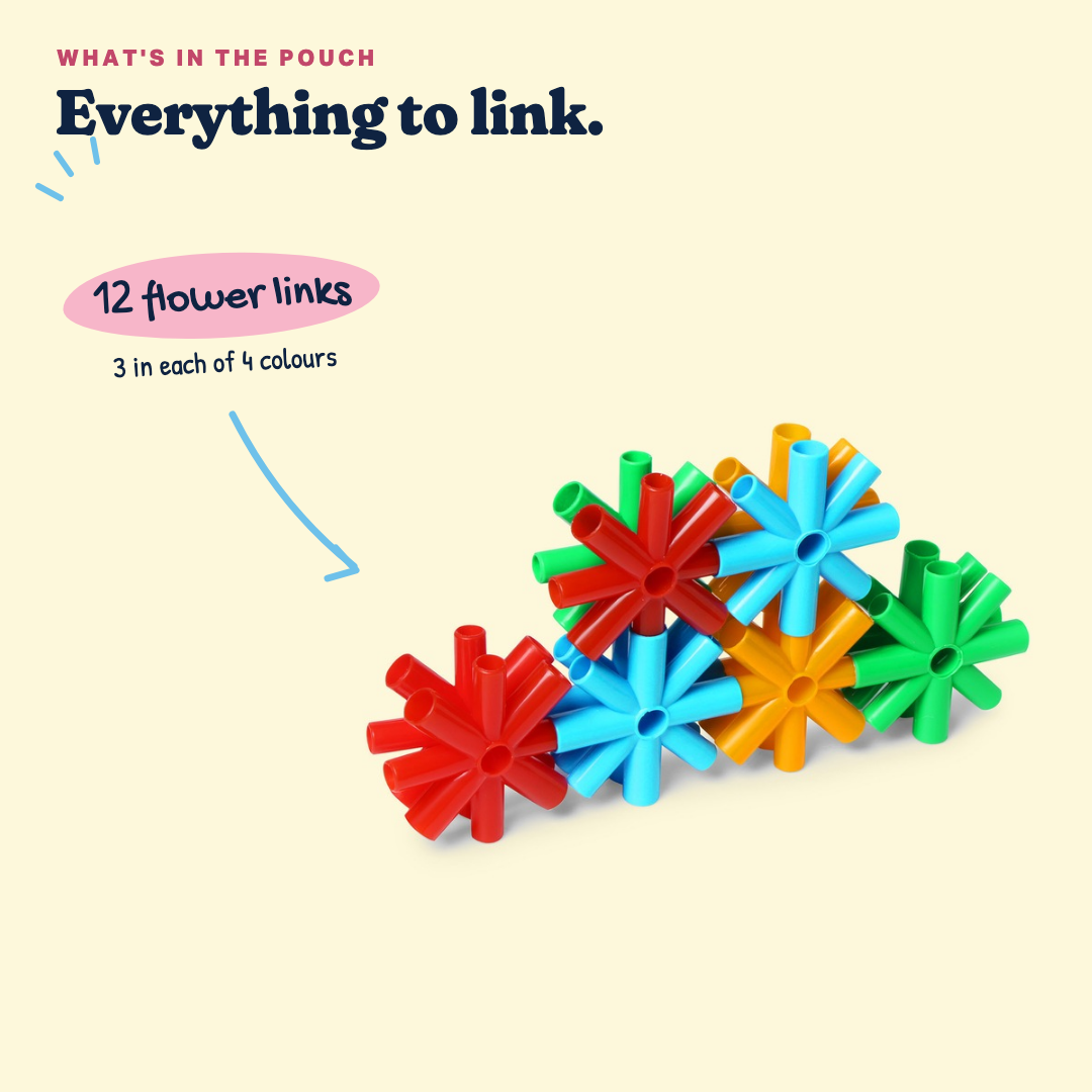 What's in the Link Champion pouch: 12 flower links, 3 in each of 4 colours.