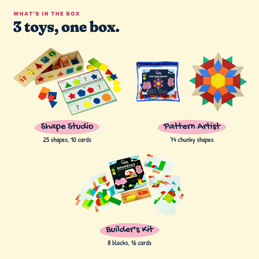 What's in the box: Shapes and Space Set, 3 toys